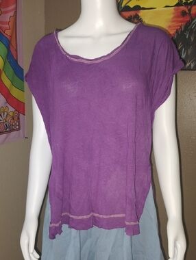 We The Free Purple Oversized Short Sleeve Blouse Sz XS